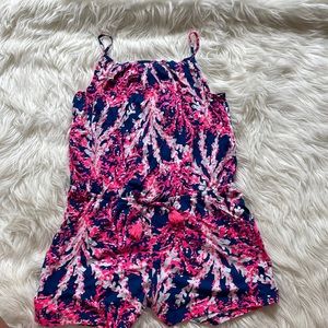 Lilly Pulitzer 12-14 XL Romper Coral Printed Navy and Pink
